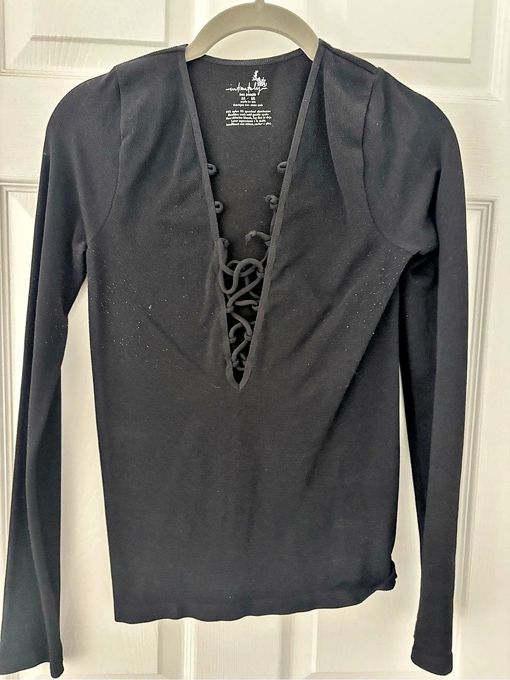 Free People Black Lace-Up Top Size M/L